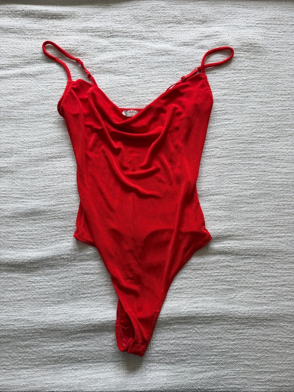 Red Cowl Neck Bodysuit - Women